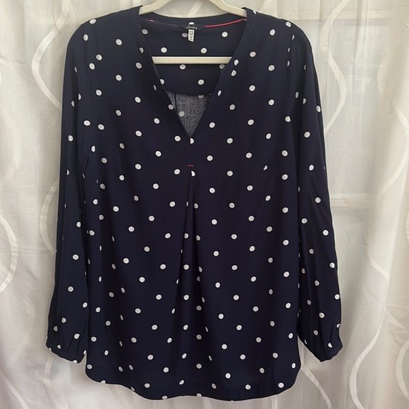 Joules Tops - Joules, Navy Blue & White Polka Dot,  V Neck, Long Sleeve Top, Size 8